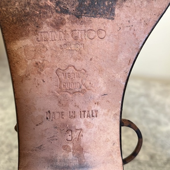 Jimmy Choo flat sandals, Leopard, bone and brass chain Size 37/ US 6.5 - Picture 9 of 16